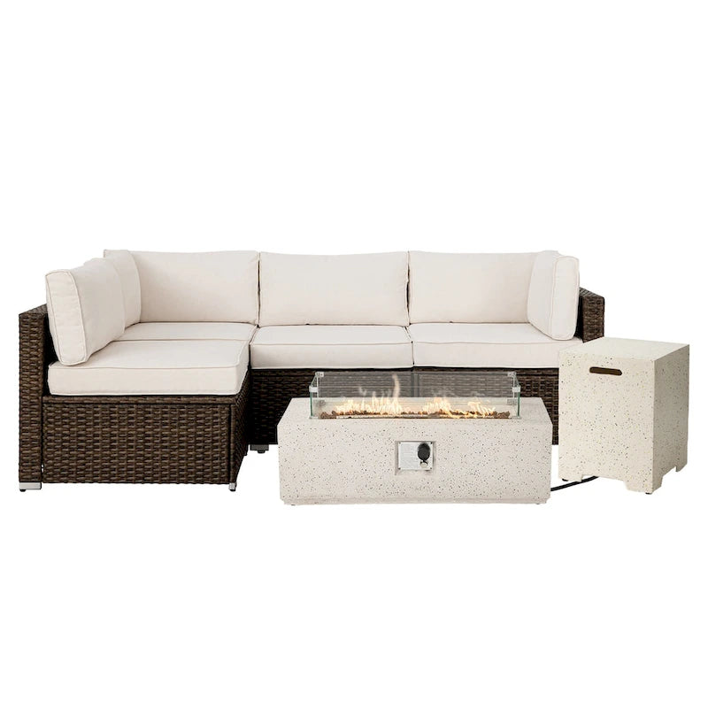 Ensemble de mobilier de jardin en osier COSIEST 5 pièces avec brasero