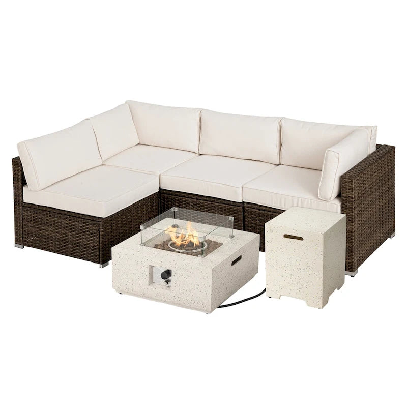 Ensemble de mobilier de jardin en osier COSIEST 5 pièces avec brasero