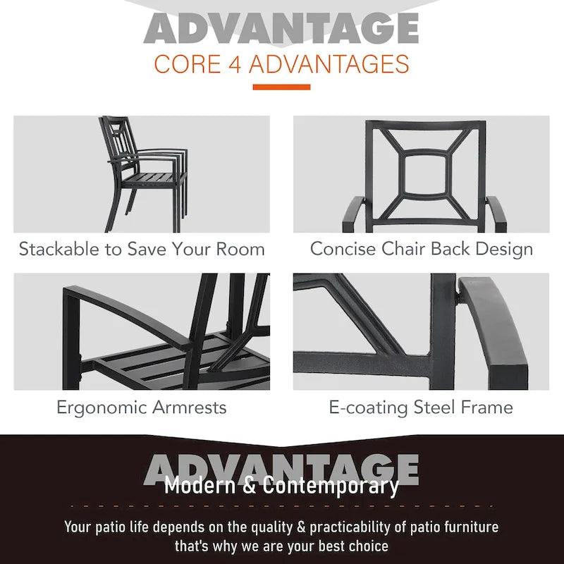 Ensemble repas d'extérieur pour 6 à 8 personnes MAISON ARTS, 6 ou 8 chaises empilables en métal, 1 table rectangulaire extensible