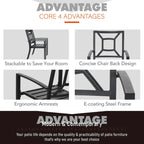 Ensemble repas d'extérieur pour 6 à 8 personnes MAISON ARTS, 6 ou 8 chaises empilables en métal, 1 table rectangulaire extensible