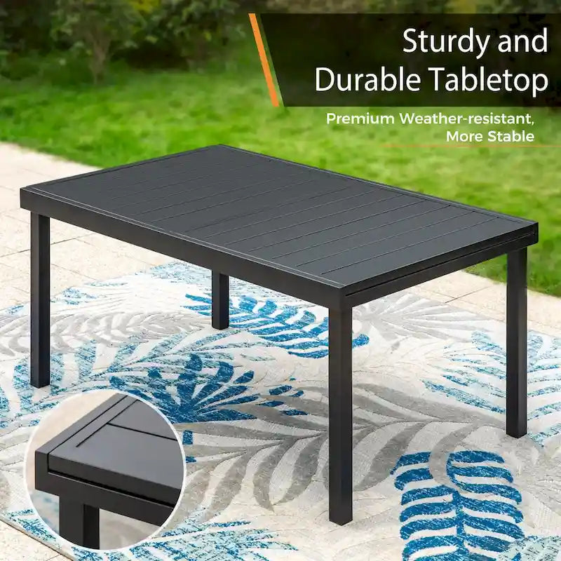 Ensemble repas d'extérieur pour 6 à 8 personnes MAISON ARTS, 6 ou 8 chaises empilables en métal, 1 table rectangulaire extensible