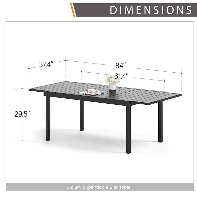 Ensemble repas d'extérieur pour 6 à 8 personnes MAISON ARTS, 6 ou 8 chaises empilables en métal, 1 table rectangulaire extensible