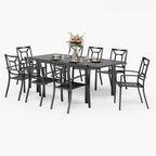 Ensemble repas d'extérieur pour 6 à 8 personnes MAISON ARTS, 6 ou 8 chaises empilables en métal, 1 table rectangulaire extensible
