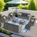 HOOOWOOO Ensemble de Meubles de Jardin Modulables en Rotin de 13 Pièces avec Fauteuil Pivotant