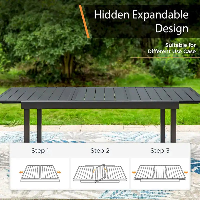 MAISON ARTS Ensemble de salle à manger d'extérieur 7/9 pièces avec 6 chaises à motif arrière amélioré en métal thermolaqué et 1 table extensible en métal
