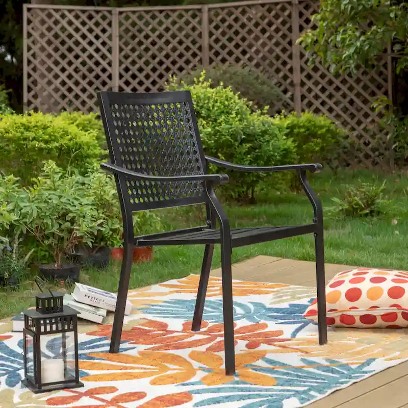 MAISON ARTS Ensemble de salle à manger d'extérieur 7/9 pièces avec 6 chaises à motif arrière amélioré en métal thermolaqué et 1 table extensible en métal