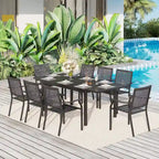 MAISON ARTS Ensemble de salle à manger d'extérieur 7/9 pièces avec 6 chaises à motif arrière amélioré en métal thermolaqué et 1 table extensible en métal
