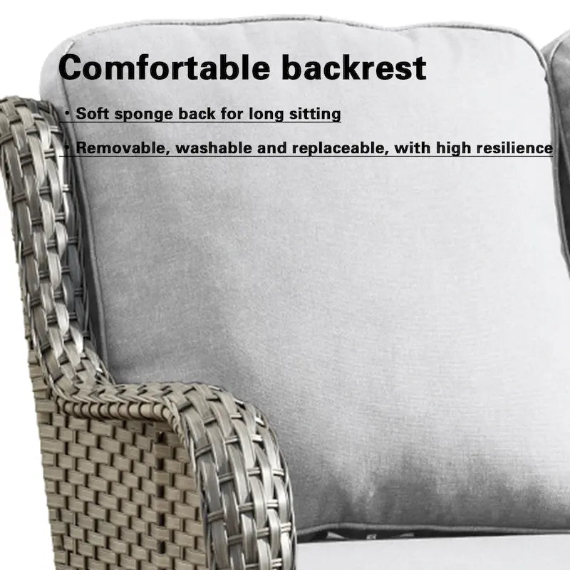 Ensemble de mobilier de patio OVIOS gris en osier 6 pièces avec fauteuil pivotant à bascule et brasero