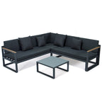 Ensemble sectionnel d'extérieur 3 pièces Chelsea en aluminium avec cadre noir pour patio, véranda et jardin