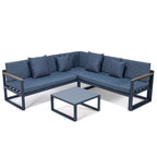 Ensemble sectionnel d'extérieur 3 pièces Chelsea en aluminium avec cadre noir pour patio, véranda et jardin