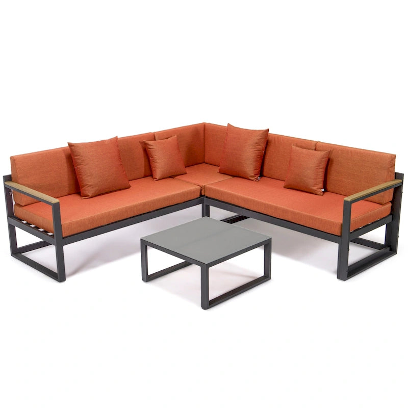 Ensemble sectionnel d'extérieur 3 pièces Chelsea en aluminium avec cadre noir pour patio, véranda et jardin
