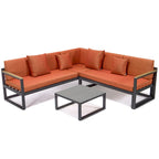 Ensemble sectionnel d'extérieur 3 pièces Chelsea en aluminium avec cadre noir pour patio, véranda et jardin