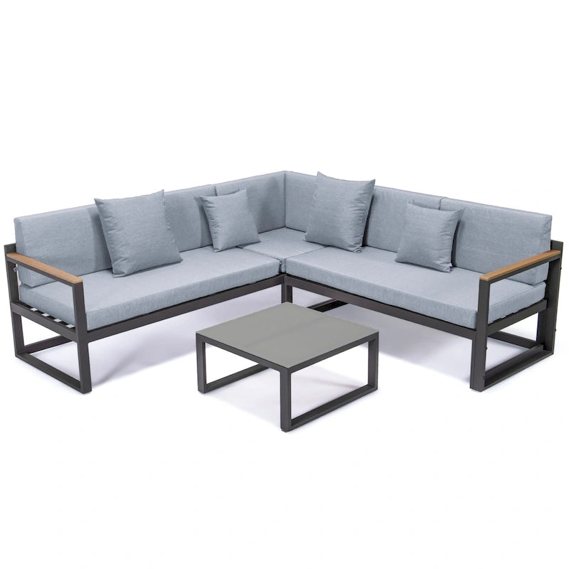 Ensemble sectionnel d'extérieur 3 pièces Chelsea en aluminium avec cadre noir pour patio, véranda et jardin