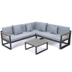 Ensemble sectionnel d'extérieur 3 pièces Chelsea en aluminium avec cadre noir pour patio, véranda et jardin
