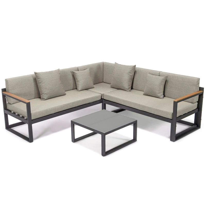 Ensemble sectionnel d'extérieur 3 pièces Chelsea en aluminium avec cadre noir pour patio, véranda et jardin