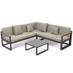 Ensemble sectionnel d'extérieur 3 pièces Chelsea en aluminium avec cadre noir pour patio, véranda et jardin