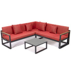 Ensemble sectionnel d'extérieur 3 pièces Chelsea en aluminium avec cadre noir pour patio, véranda et jardin