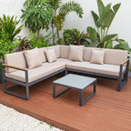 Ensemble sectionnel d'extérieur 3 pièces Chelsea en aluminium avec cadre noir pour patio, véranda et jardin