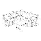 Ensemble sectionnel d'extérieur 3 pièces Chelsea en aluminium avec cadre noir pour patio, véranda et jardin