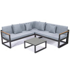 Ensemble sectionnel d'extérieur 3 pièces Chelsea en aluminium avec cadre noir pour patio, véranda et jardin