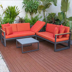 Ensemble sectionnel d'extérieur 3 pièces Chelsea en aluminium avec cadre noir pour patio, véranda et jardin