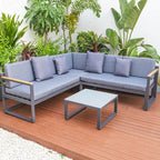 Ensemble sectionnel d'extérieur 3 pièces Chelsea en aluminium avec cadre noir pour patio, véranda et jardin