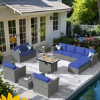 Ensemble de meubles de patio 13 pièces XIZZI avec foyer extérieur en osier