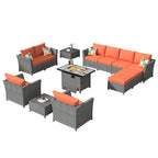 Ensemble de meubles de patio 13 pièces XIZZI avec foyer extérieur en osier