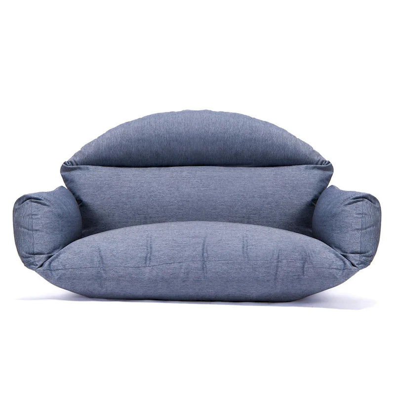 Chaise balançoire double suspendue en osier anthracite avec support et coussin
