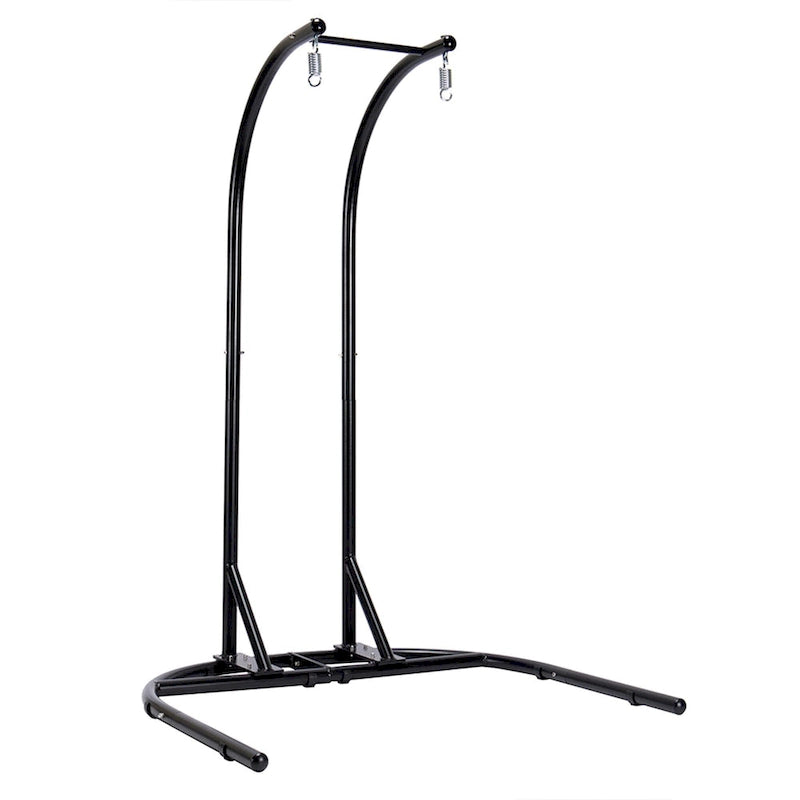Chaise balançoire double suspendue en osier anthracite avec support et coussin