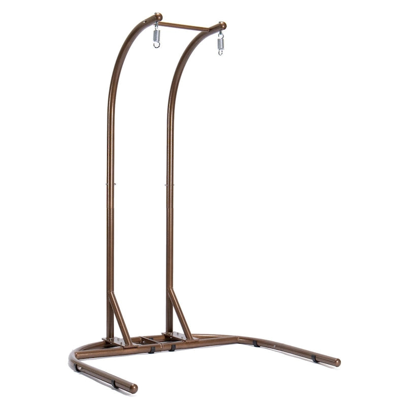 Chaise balançoire double suspendue en osier anthracite avec support et coussin