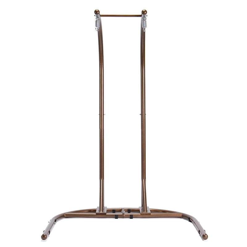 Chaise balançoire double suspendue en osier anthracite avec support et coussin