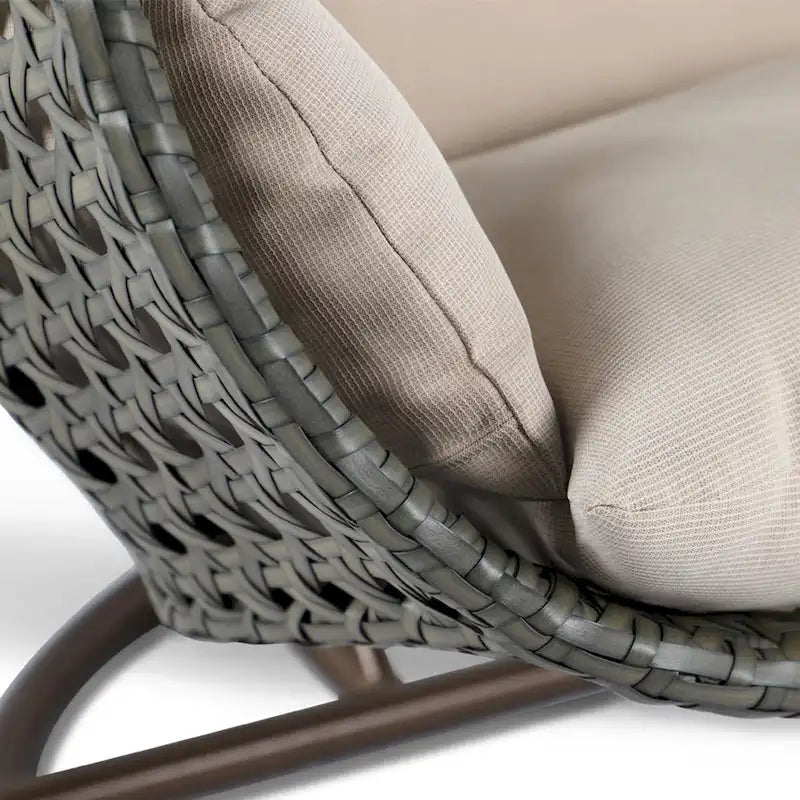 Chaise balançoire double suspendue en osier anthracite avec support et coussin