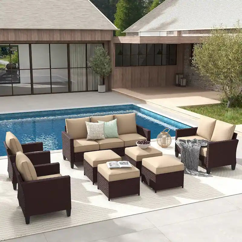 Ensemble de mobilier de jardin canapé sectionnel 8 pièces