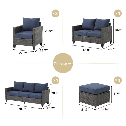 Ensemble de mobilier de jardin canapé sectionnel 8 pièces
