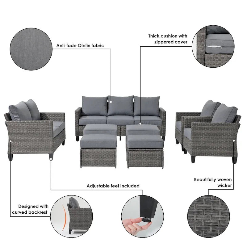 Ensemble de mobilier de jardin canapé sectionnel 8 pièces