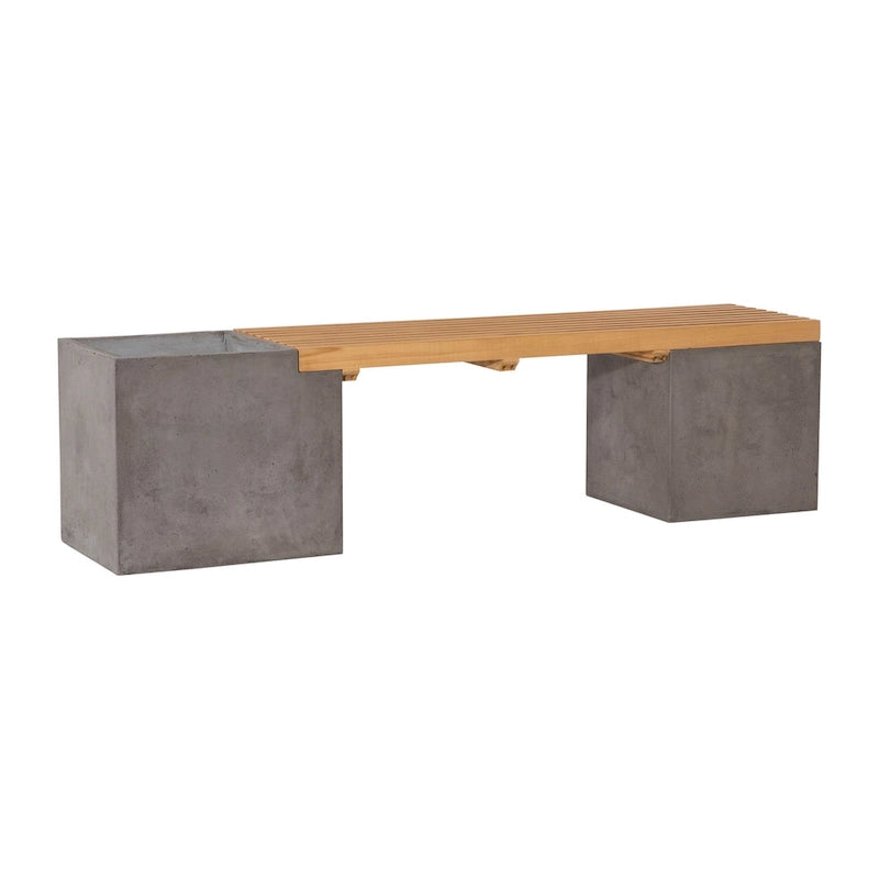Banc de jardinière Ezra 170 cm d'intérieur/extérieur en béton et teck - S.O.