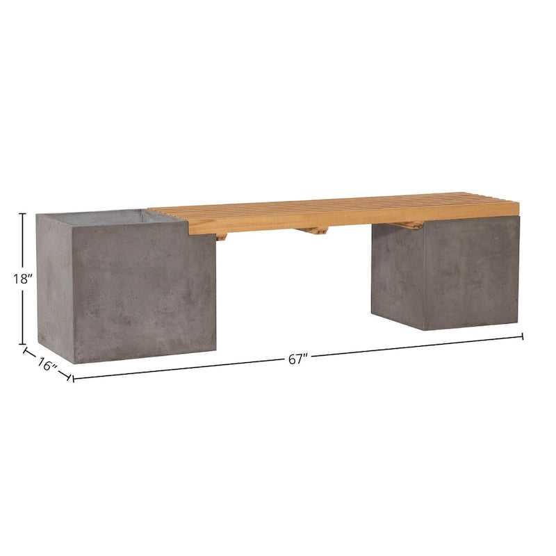 Banc de jardinière Ezra 170 cm d'intérieur/extérieur en béton et teck - S.O.