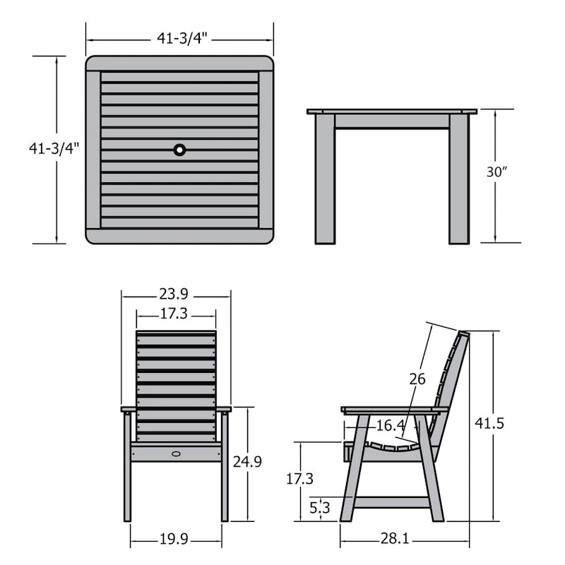 Ensemble de salle à manger d'extérieur 5 pièces Weatherly - Table de 42 x 42 po, hauteur standard