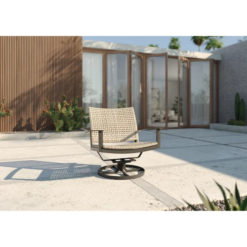 Winston Jasper Textured Pewter with Beechwood Weave Swivel Lounge Chair
