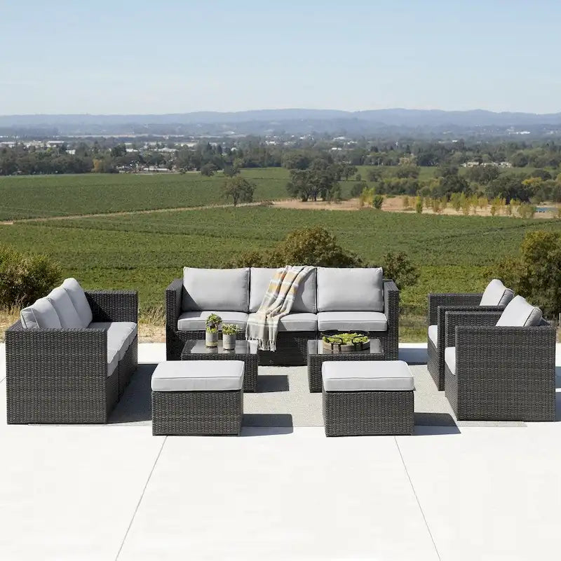 Corvus Trey Ensemble de canapés de terrasse en osier 12 pièces