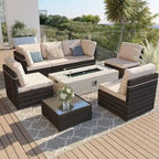 Ensemble de mobilier de patio 8 pièces UPHA avec table de foyer en béton au propane, ensemble de canapé sectionnel d'extérieur