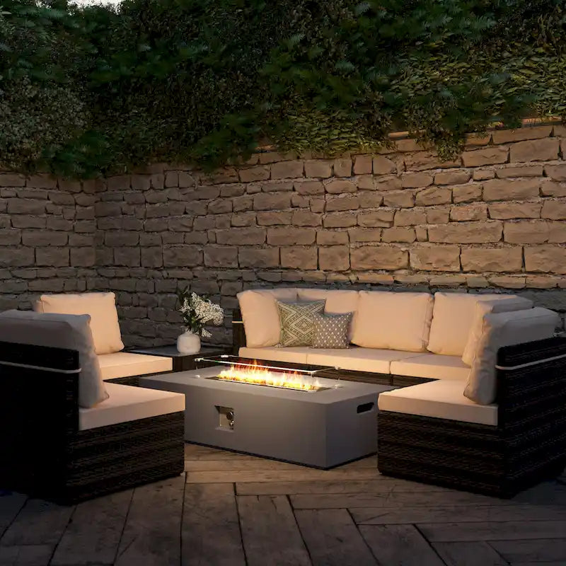 Ensemble de mobilier de patio 8 pièces UPHA avec table de foyer en béton au propane, ensemble de canapé sectionnel d'extérieur