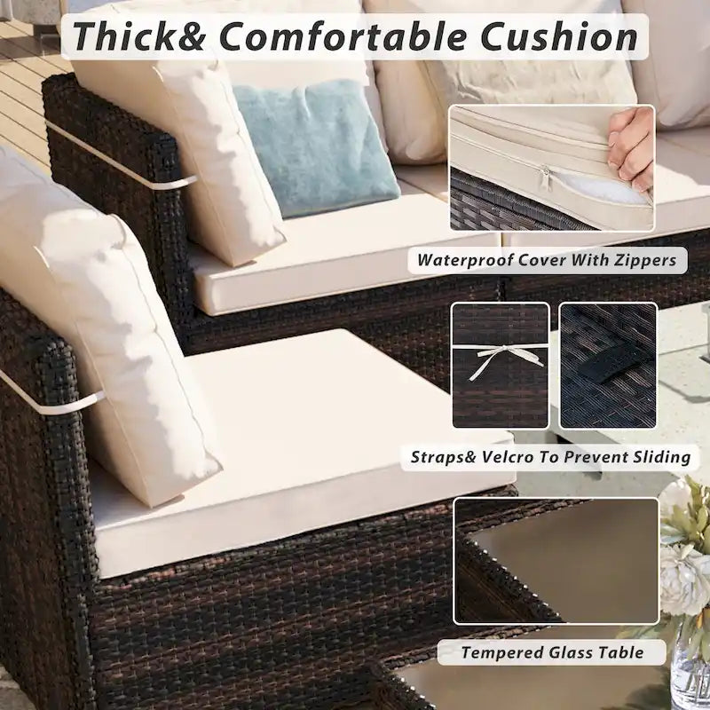 Ensemble de mobilier de patio 8 pièces UPHA avec table de foyer en béton au propane, ensemble de canapé sectionnel d'extérieur