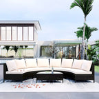 Ensemble de canapés de jardin modulables en rotin, demi-lune, avec coussins et table
