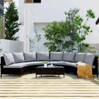 Ensemble de canapés de jardin modulables en rotin, demi-lune, avec coussins et table
