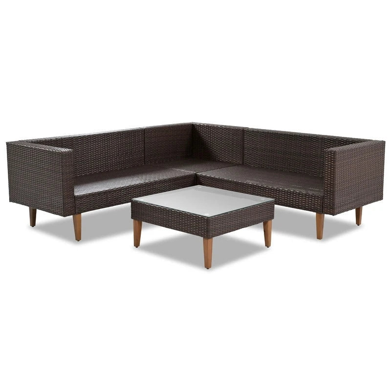 Ensemble de canapé d'angle en osier 4 pièces pour terrasse extérieure avec oreillers