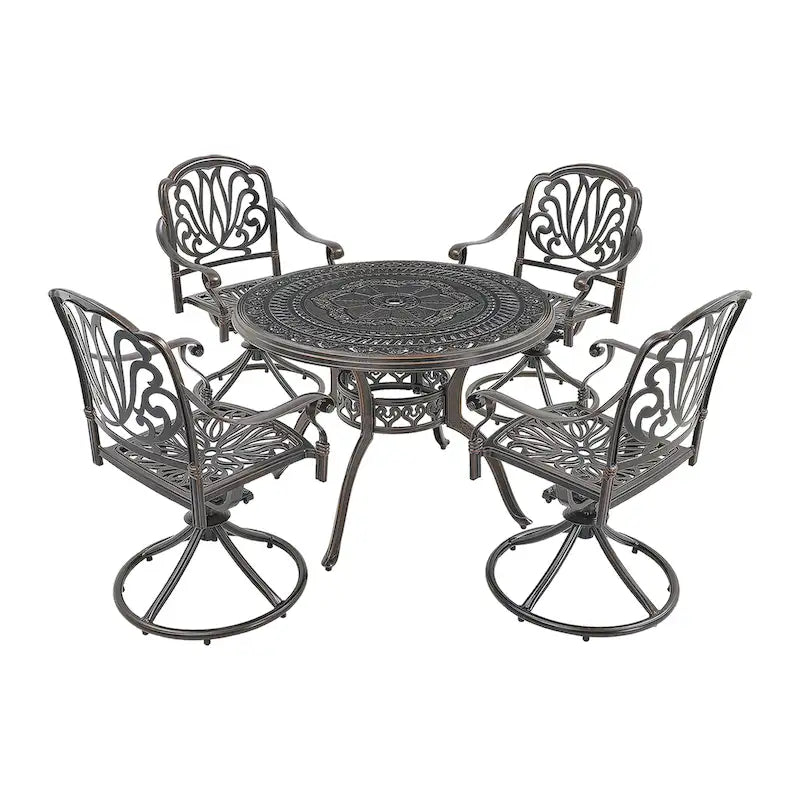 Ensemble de salle à manger de patio en fonte d'aluminium 5 pièces avec 4 chaises pivotantes