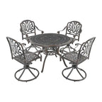 Ensemble de salle à manger de patio en fonte d'aluminium 5 pièces avec 4 chaises pivotantes