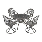 Ensemble de salle à manger de patio en fonte d'aluminium 5 pièces avec 4 chaises pivotantes